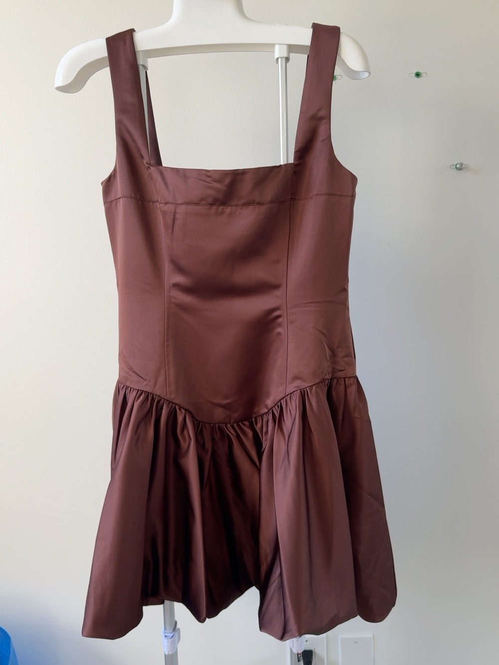 WEWOREWHAT Brown Satin Drop Waist Bubble Mini Dress Size 6 NWT